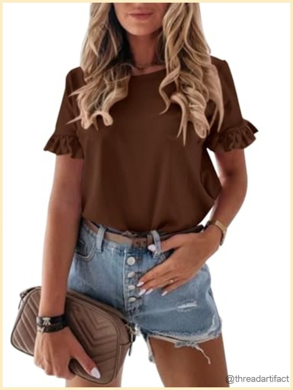 Women's Short Sleeve Ruffle T-Shirt Loose Fit Basic Tee